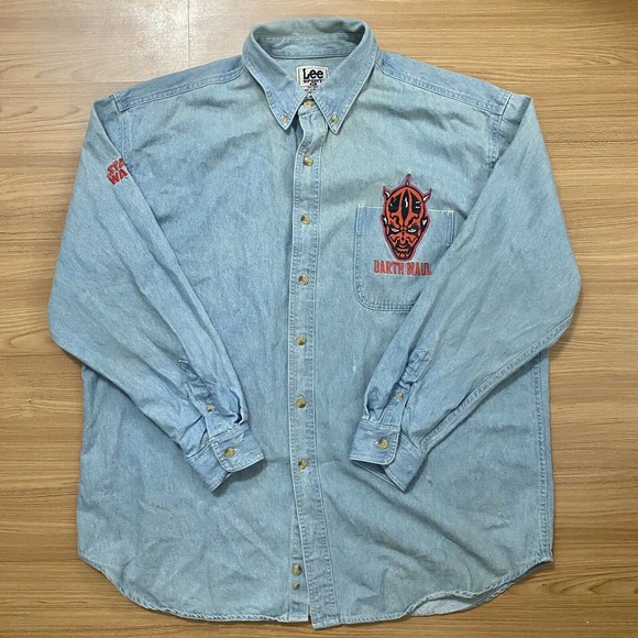Lee Sport Vintage Denim Shirt Mens XL Star Wars Episode 2 Darth Maul Embroidered - Picture 1 of 9